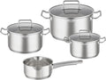 RÖSLE EXPERTISO 4-Piece Pot Set Universal Pot Set with 3 Pots and 1 Saucepan 18/10 Stainless Steel Glass Lids Scale on Inside Suitable for Induction Cookers Dishwasher Safe