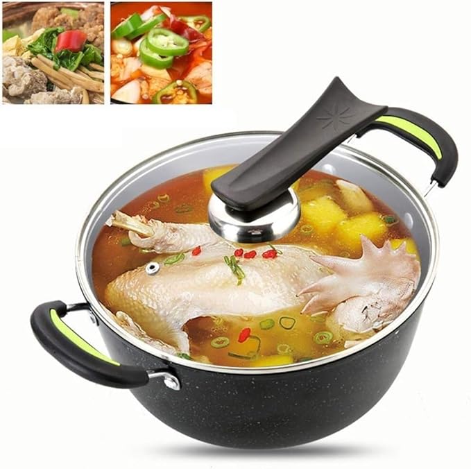 3-Piece Cookware Set Wrought Iron &amp Medical Stone Non-Stick Pots and Pans – Wok Frying Pan Soup Pot with Lid – Induction Compatible Easy Cleaning
