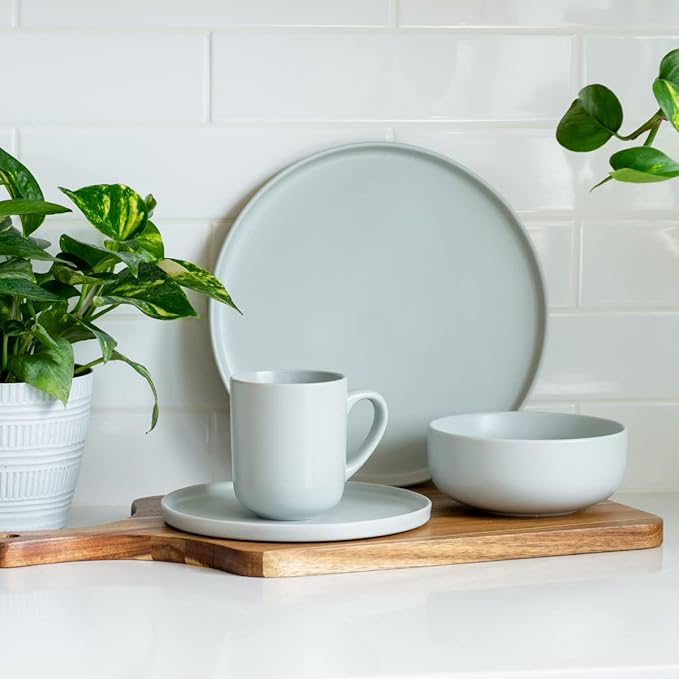 Everything Kitchens Modern Flat 16-Piece Dinnerware Set | Stone Gray