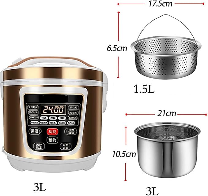 Low-Sugar Rice Cooker (3/5L) Household 304 Stainless Steel Inner 24H Reservation Rice Soup Separation Rice Cooker for 2-7 People