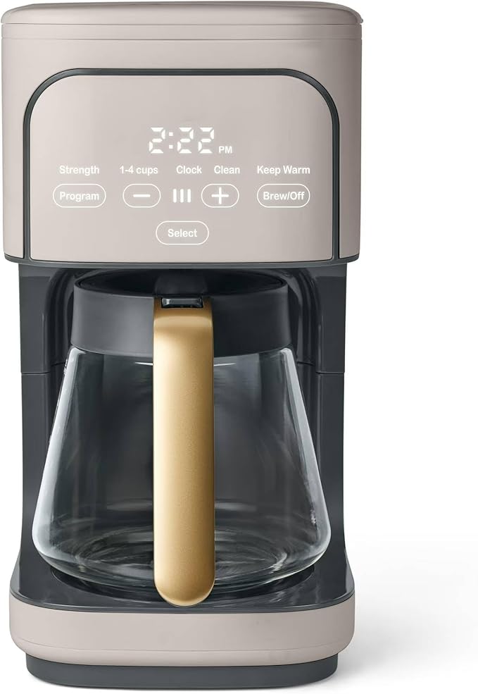 12 Cup Programmable Coffee Maker with Glass Carafe Reusable Filter and Touch Display (Porcini Taupe)