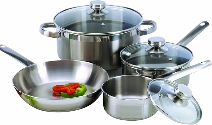 For Brand 7 Pc Stainless Pots &amp Pans Cookware Set w/Encapsulated Base and Lids