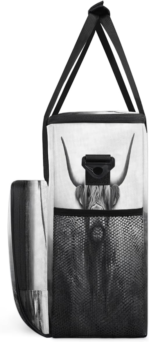 Alpine Cattle Black White Grassland Coffee Maker Carring Bag Travel Carrying Storage Tote Bag Compatible with Keurig K-Mini or K-Mini Plus Portable Single Serve Coffee Brewer Case with Pockets