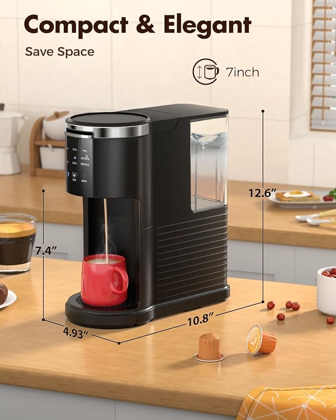 Kismile Single Serve Coffee Maker 2-in-1 Pod Coffee Maker Compatible with K-Cup &amp Ground Coffee 6 to 14oz Brew Sizes 40oz Removable Water Reservoir LCD Screen Self-Cleaning Function Black
