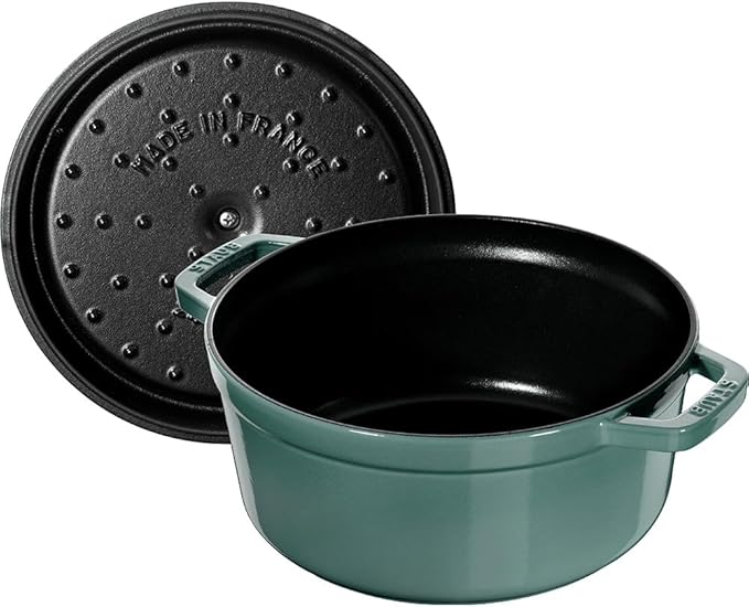 staub La Cocotte Round Z1025-323 Pico Cocotte Round Eucalyptus 9.4 inches (24 cm) Large Two-Handed Casting Enameled Pot Induction Compatible