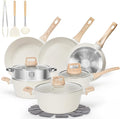 12pcs Pots and Pans Set Non StickKitchen Cookware Sets Induction CookwareNonstick Granite Cooking Set with Frying PansSaucepans Steamer Silicone Shovel Spoon &ampTongs Nonstick Pots Aluminium (Wh