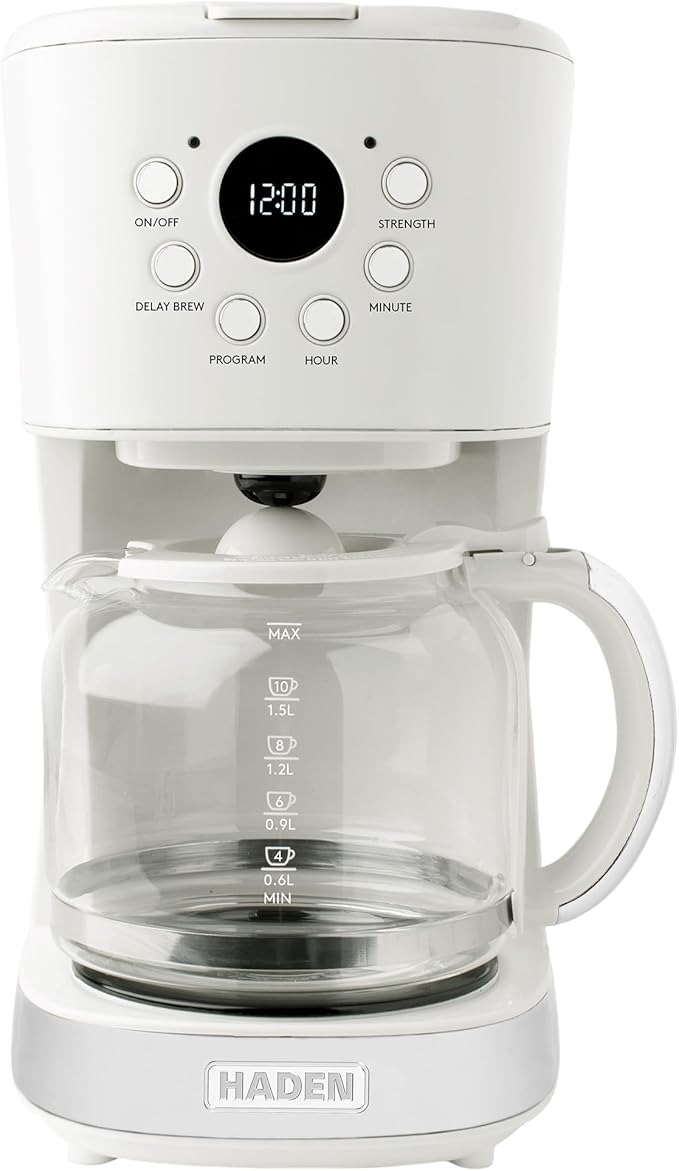 HADEN Coffee Machine 12 Cup Programmable Drip Coffee Maker Ivory &amp Chrome
