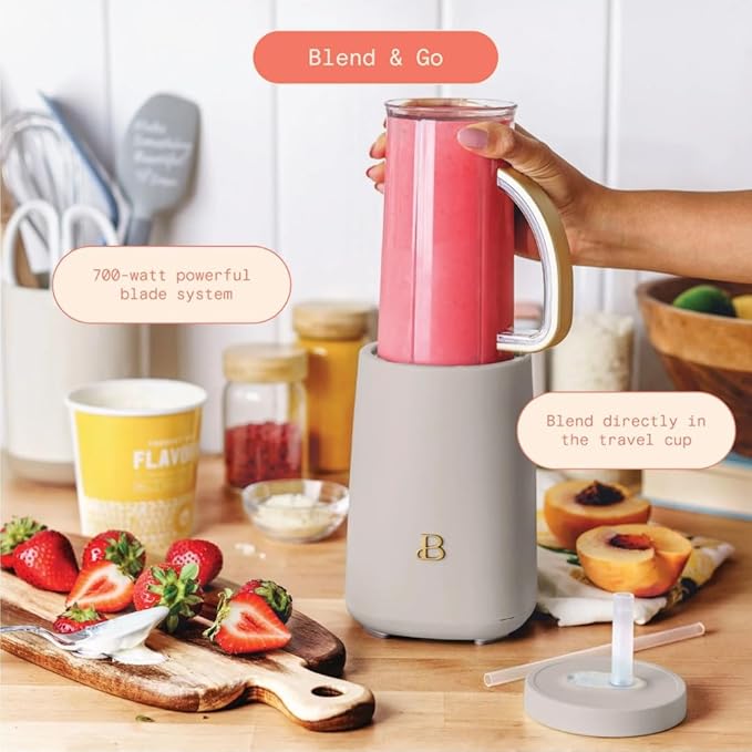 Personal Blender 12-Piece Set 240W Motor Emulsifying Stainless Steel Blade System 16oz Travel Cup with Straw BPA-Free Dishwasher Safe Jars (Porcini Taupe)