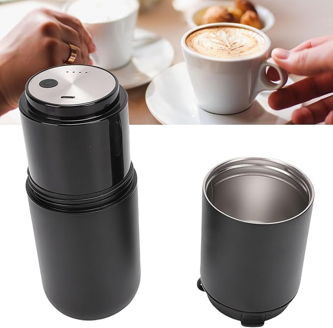 Pssopp Electric Coffee Maker with Mill 350ML Coffee Cup Cordless Rechargeable Grinding and Boiling Integrated Protable for Outdoor (Black)