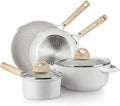 6Pcs Pots and Pans set Die-cast aluminum cookware Kitchen Induction Pots and Pans cooking set PFOA-free GenX-free Oven-safe casserole Frying pans Cream (6-Piece)