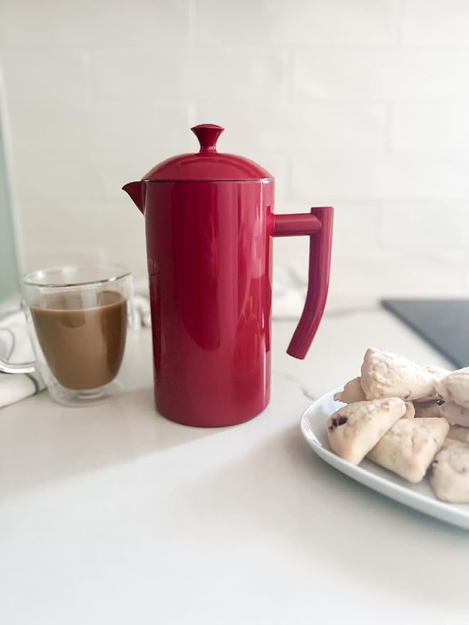 Frieling Insulated Double-Walled Stainless Steel French Press Coffee Maker - 34 fl oz Red - Camping Coffee Press