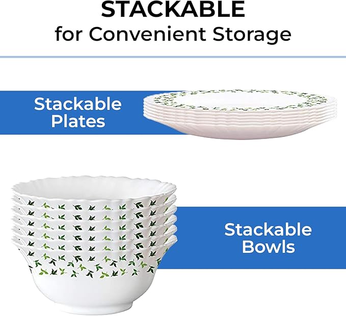 Borosil Gourmet Dinnerware Set For 6 35 Pieces White Dinner Plates and Bowls Sets Chip Resistant Tempered Opal Glass Stain Resistant Dishwasher &amp Microwave Safe Dinner Set For Gifting Serves