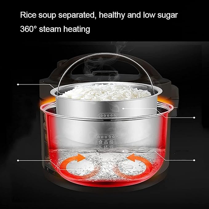 Portable rice cookerRice Cooker Household 304 Stainless Steel Low-Sugar Multi-Function Rice Cooker Separate Rice Soup for 2-7 People(A5l)