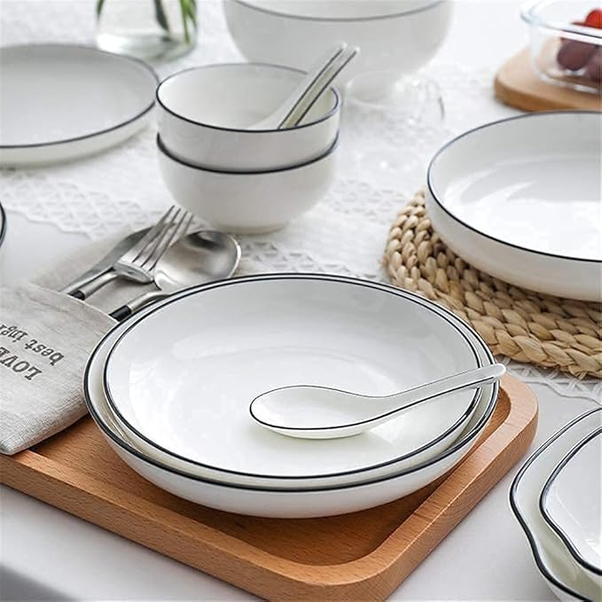 Dinnerware Set Kitchen and Dining European Nordic Household Ceramic Tableware Simple Black Black Cutlery Plate White L 8 Inch