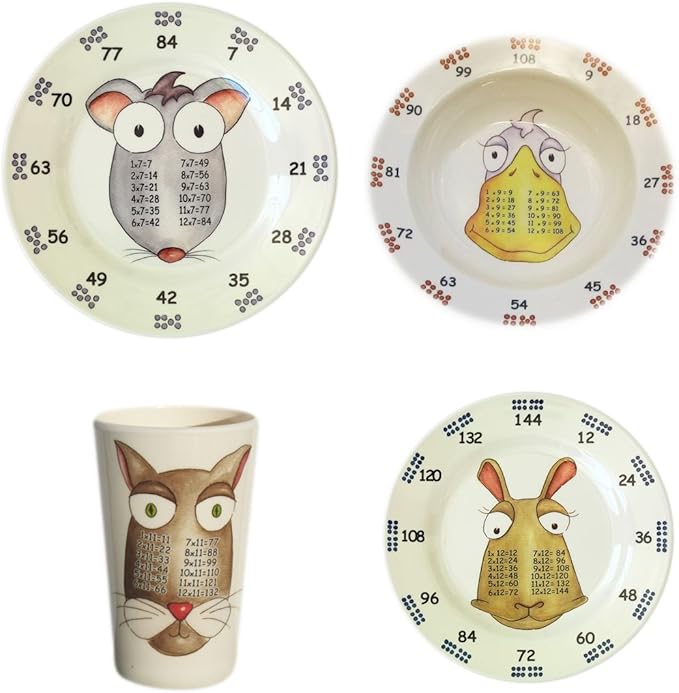 Award Winning Times Table Dinnerware 4-Piece Later Years Gift Boxed Plate Bowl and Tumbler Set
