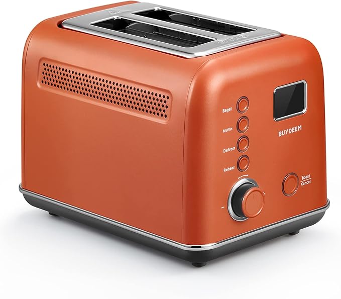 BUYDEEM DT730 Motorized Toaster 2-Slice Smart Digital Leverless Toaster with LCD Countdown Timer 9-Shade Settings for Toast Bagels Waffles Muffins