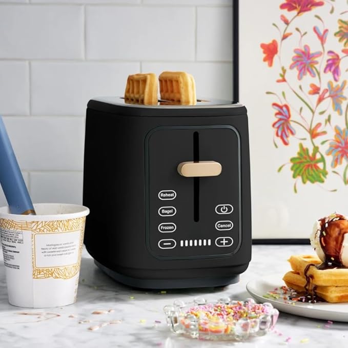 Premium 2 Smart 2-Slice Toaster with Touch-Activated Display Stainless Steel Digital Toaster with 1.5 Extra Wide Slots 7 Shade Settings Countdown Timer Bagel &amp Frozen Presets (Black)