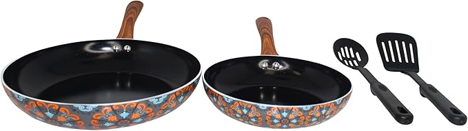 IMUSA Nonstick Ceramic Cookware Set 4-Piece 8in/10in with Soft-Touch Handles Aluminum Black