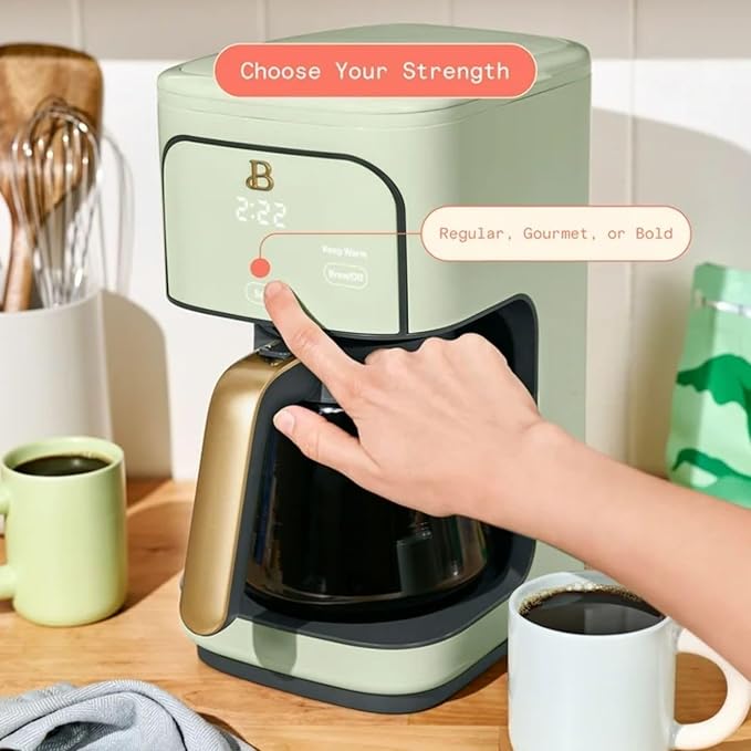 12-Cup Programmable Coffee Maker with 24h Timer &amp Brew Strength Settings Drip Brewer for Rich Flavor (Sage Green)