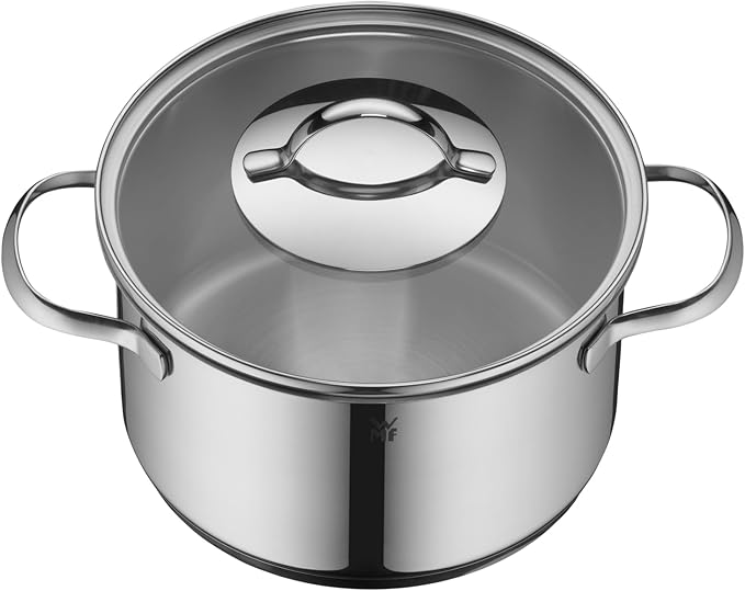 WMF Aparto Vorteils 6-Piece Induction Saucepan Set with Glass Lid Polished Cromargan Stainless Steel Induction Pots Set Uncoated Dishwasher Safe