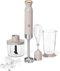 Cordless Immersion Blender 5-in-1 Set | Rechargeable Hand Blender with Chopper Whisk &amp Measuring Cup | 6 Variable Speeds | Stainless Steel Blades | BPA-Free | Stick Blender