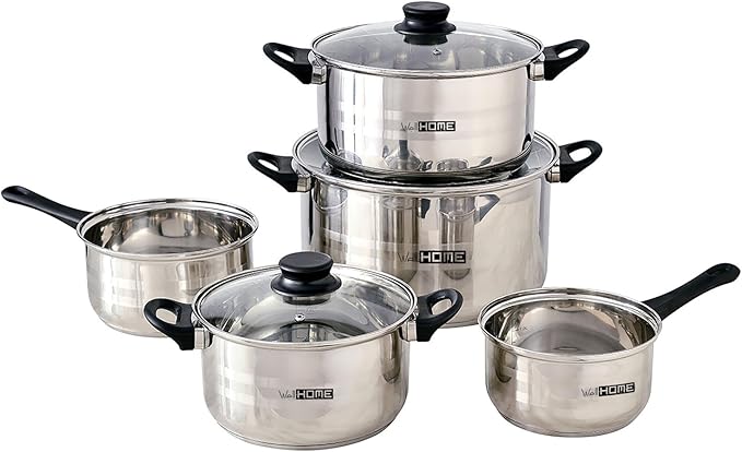 Well Home 8-Piece Stainless Steel Cookware Set + 3 Pans Diameter 16 x 20 x 24 cm Matte Blue Pressed Aluminium