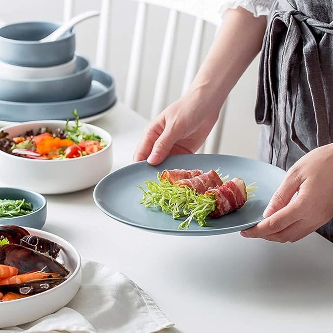 Dishes/Plate/Bowl Set16 Pieces Dinnerware Set White and Blue Dinner Dishes Set Nordic Style Oven and Dishwasher Safe Service(