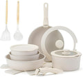 Pots and Pans Sets 17-Pieces Nonstick Ceramic Cookware Sets Kitchen Cooking Set with Removable Handles Silicone Tools and Pot Protectors
