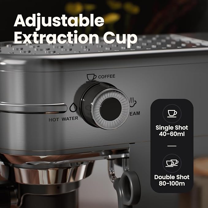 Espresso Machine - 20Bar Coffee Maker with Foaming Steam Wand: 1450W Compatible for Original Capsule &amp Ground Single-Serve Espresso Maker with 35Oz Removable Water Tank for Latte Kitchen