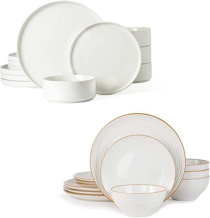 Famiware Nebula Series Plates and Bowls Sets for 4 Jupiter Series 12 Pieces Stoneware Dinnerware Sets 24-Piece Dishes Set White