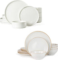 Famiware Nebula Series Plates and Bowls Sets for 4 Jupiter Series 12 Pieces Stoneware Dinnerware Sets 24-Piece Dishes Set White