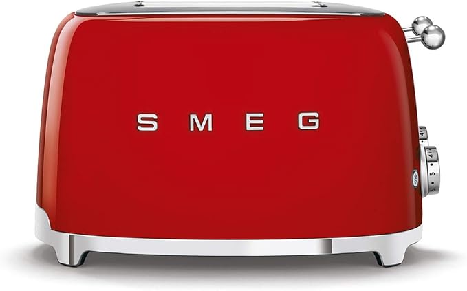 Smeg 50s Retro 4-Slot Toaster TSF03RDUS Bundle with Bamboo Tongs - Red