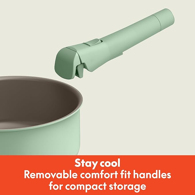bella 8 Piece Removable Handle Cookware Set Fits-anywhere™ Kitchenware w EverGood™ Ceramic Nonstick Coating Dishwasher &amp Oven Safe All Stovetops Compatible Glass Lids with Silicone Rims Seag