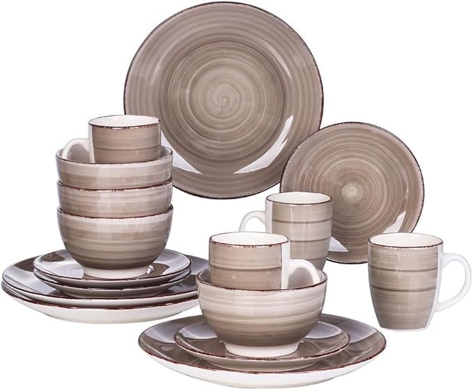 16 Pieces Porcelain Dinner Set Vintage Look Ceramic Plate with Dessert Bowl Mug