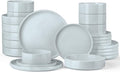 Onader Dinnerware sets 24 Piece Plates and Bowls Stoneware Kitchen Dinner Dish Set for 6 Ceramic Speckled Dinnerware with Pasta Bowl - Slate Gray
