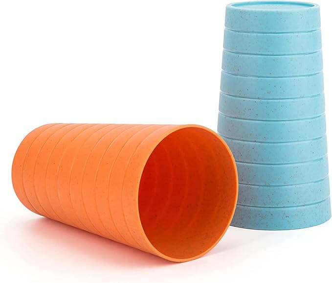 Wheat Straw Dinnerware Unbreakable Wheat Straw Tumblers Bowls &amp Plates Dinnerware Set | Set of 18 in 6 Assorted Color | Dishwasher safe  BPA Free