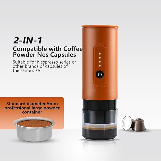 Portable Electric Espresso Machine Travel Coffee Maker Portable Electric Coffee Grinder with USB-C with Ground Coffee NS Capsule 2000mAh Battery for RV Hiking Office(白)