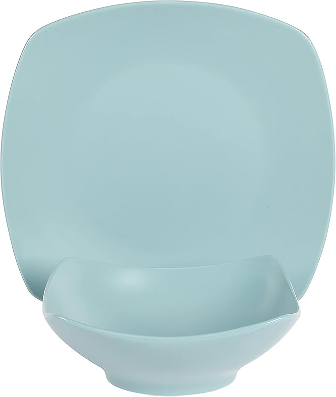 Gibson Home Zen Buffet Matte Porcelain Chip and Scratch Resistant Plates and Bowls Dinnerware Set - Blue Service for 4 (8pcs)
