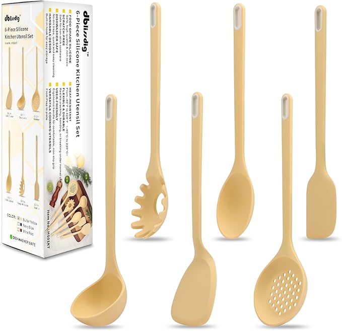 Silicone Kitchen Cooking Utensils Set of 6 Non-Stick Food Grade Silicone Cooking Utensils Set Heat Resistant Non-Toxic Ergonomic Designed Dishwasher Safe Kitchen Utensils for Nonstick Cookware