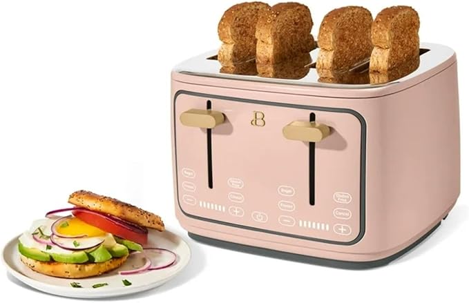 Four-slot Digital Touch Display Toaster with LED Countdown Extra Wide Self-Adjusting Slots Powerful Even Toasting (Rose)