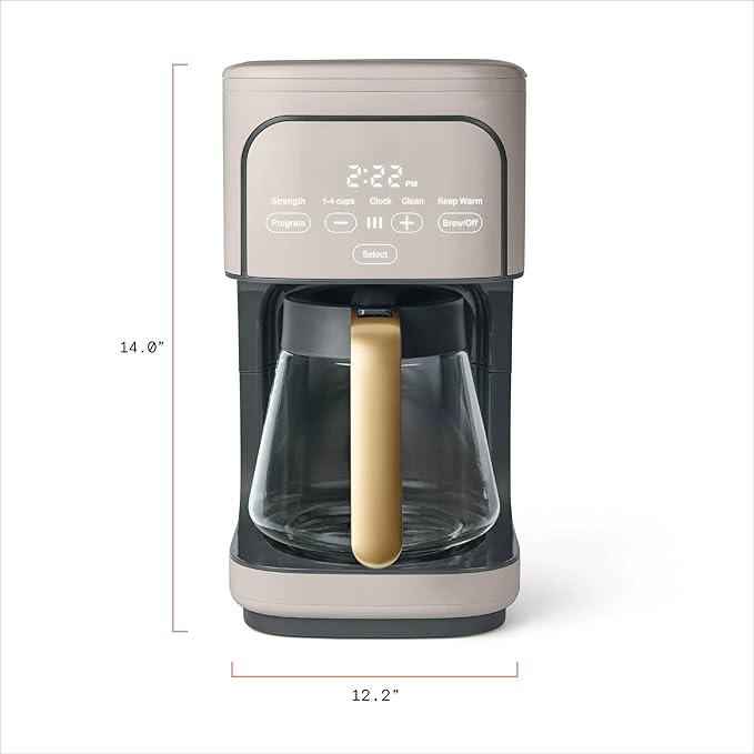 12 Cup Programmable Coffee Maker with Glass Carafe Reusable Filter and Touch Display (Porcini Taupe)