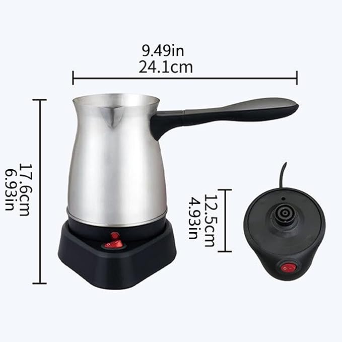 Stainless Steel Electric Turkish Coffee PotPortable Electric Turkish Coffee Maker 220v Arabic Greek Coffee Maker 500ml for Heating Coffee Tea Milk(Ribbed)