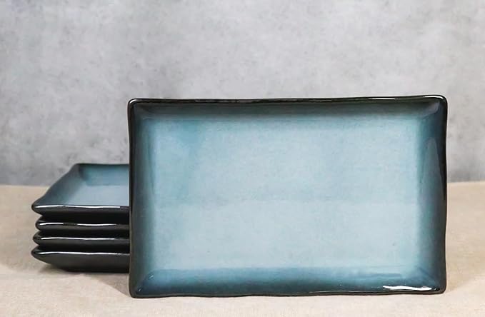 Ebros Gift Blue Sky Stars Artistic Seikai Porcelain Collection Dinnerware Serveware Kitchenware Set Asian Japanese Dining Restaurant Supply (Pack Of 5 Rectangular Sushi Plates 7.75 L)