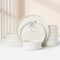 MONITO Ceramic Plates and Bowls Sets for 4 12PCS Stoneware Dinnerware Sets Reactive Glaze Dish Set Chip and Scratch Resistant Double Microwave and Dishwasher SafeWhite