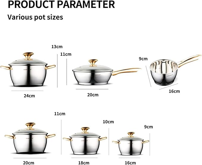 cookware set Stainless Steel Pot Set Kitchenware Installed Wok Pan Soup Milk Snow Household Use Non Stick Cooking(KV-6661 silver)
