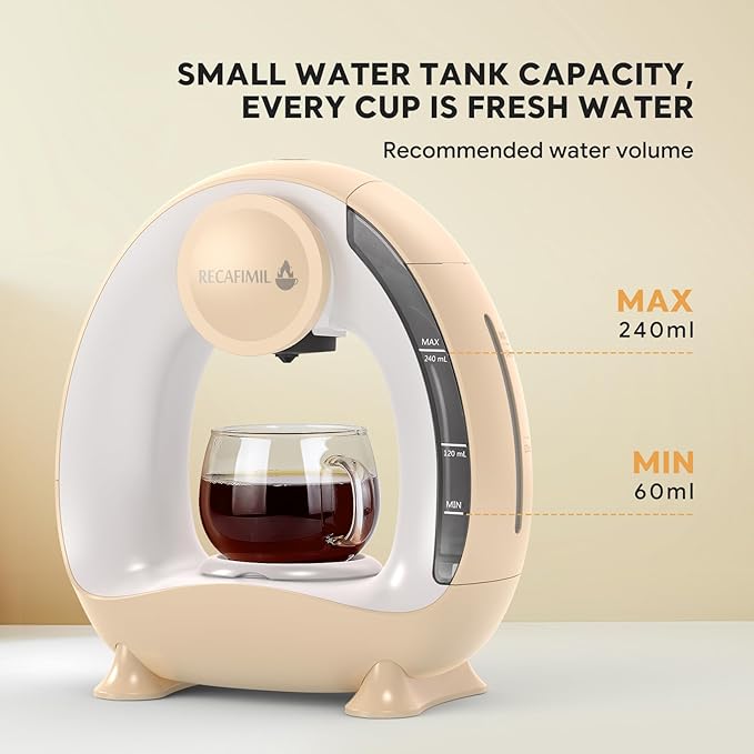 Single Serve Coffee Maker For K Cup Pod and Coffee Grounds /Tea Fast Brew in 2 minutes 2 IN 1 One Button Coffee Machine 4-8 Oz Brew Sizes Stylish＆Compact For Home Office RV and Dorm Champagne