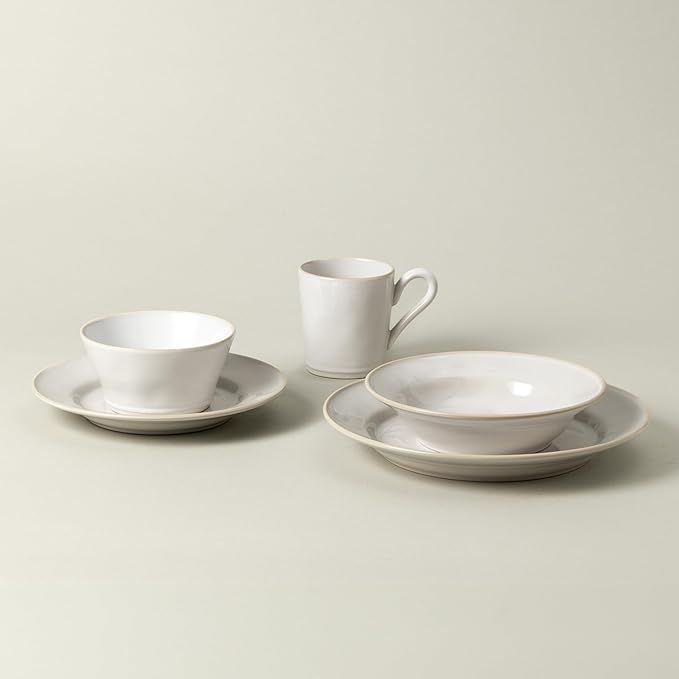 Costa Nova Ceramic Stoneware 5-Piece Place Setting Service for 1 - Beja Collection White &amp Cream | Microwave &amp Dishwasher Safe Dinnerware Set | Food Safe Glazing | Restaurant Quality Tablewar