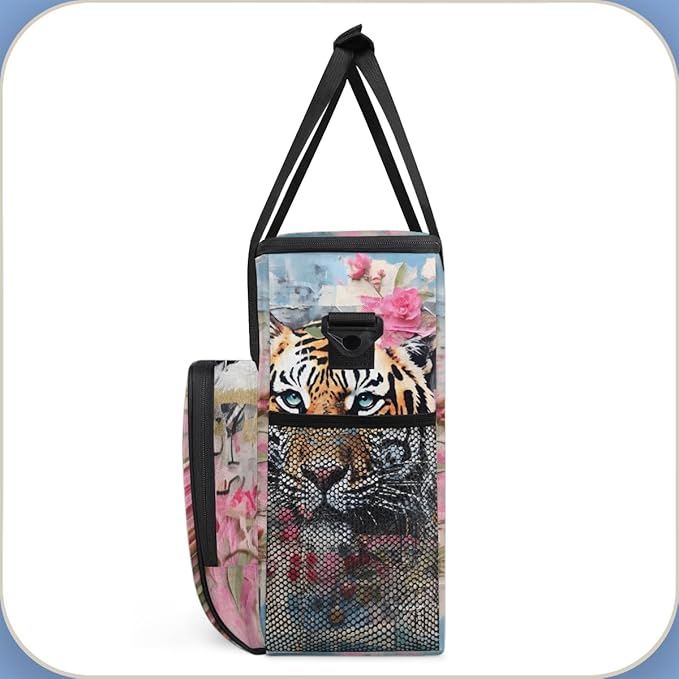 Oil Painting Tiger Coffee Maker Carrying Bag Graffiti Tiger Travel Storage Bag Compatible with K-Mini or K-Mini Plus Single Serve Coffee Brewer Carrying Case with Multiple Pockets &amp Shoulder Str