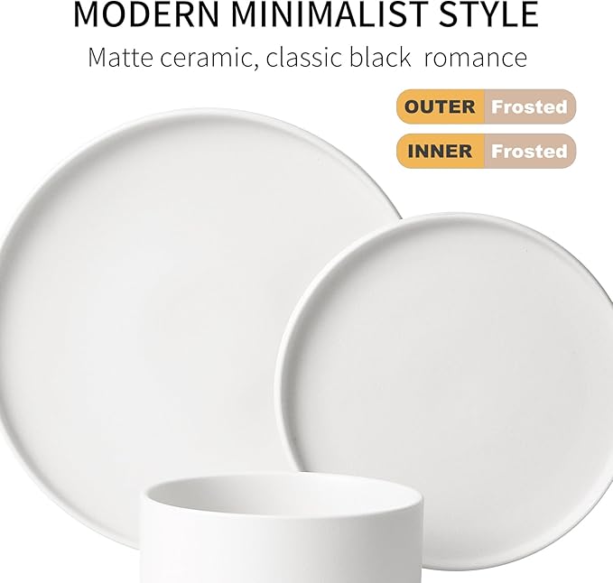GZG Classic Series - Plates and Bowls Set for 6 18 Piece Stoneware Dinnerware Sets Microwave and Dishwasher Safe Lead-Free Handcrafted Ceramic Dishes Set - Ivory White
