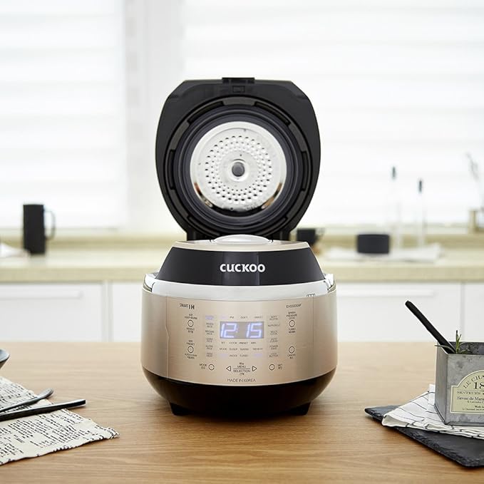 CUCKOO High Pressure Rice Cooker 3-Cup Uncooked / 6-Cup Cooked with Induction Heating Technology Small Rice Maker with 16 Menu Options and Steam Plate Voice Guide Gold (CRP-EHSS0309F)